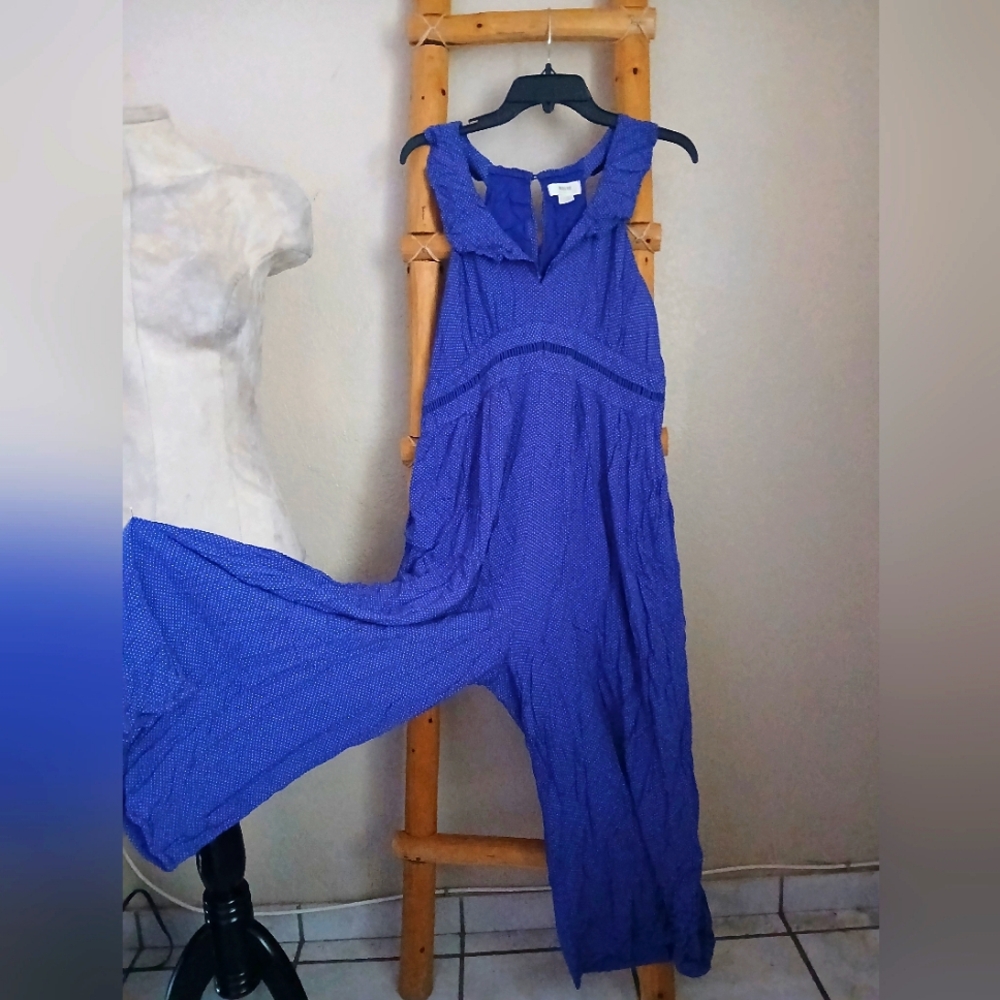 Anthropologie Maeve Blue Polka Dot Jumpsuit